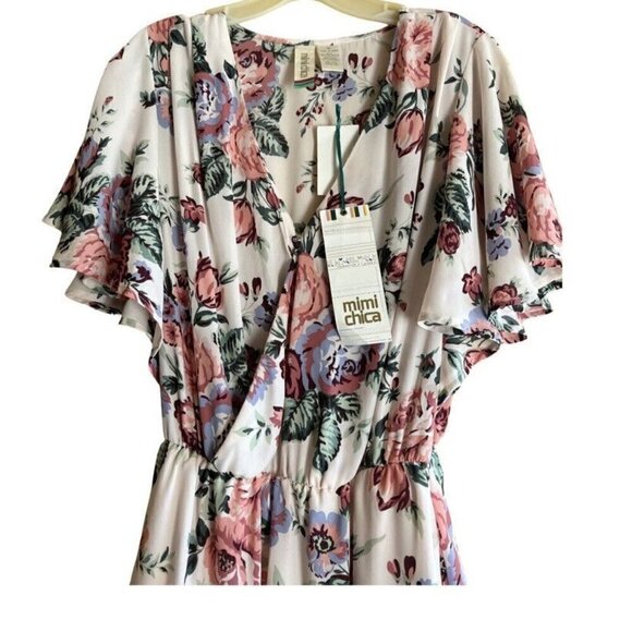 Mimi Chica Womens Surplice Neck Floral Print Mini Dress Size M - Picture 11 of 11